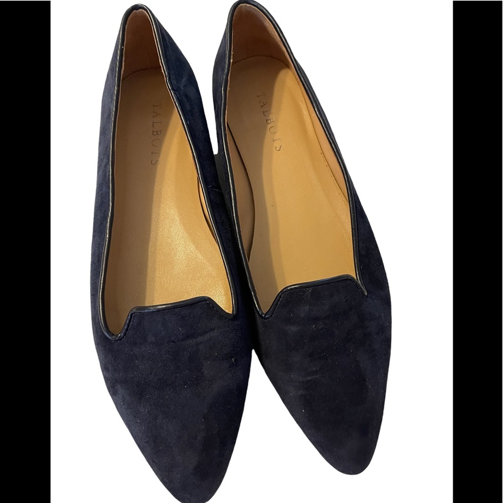 TALBOT’S GENUINE DARK BLUE SUEDE FLATS, SIZE 7.5M